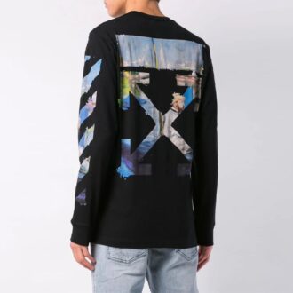 C/O Virgil Abloh Herr-T-shirt i svart med diagonala Arrows och långa ärmar