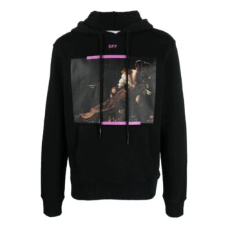 Caravaggio-tryckt bomullströja med huva ”Black Cyclamen”