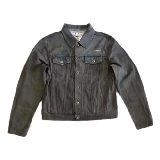 Denim-jacka med alfabetmönster och nedvikt krage ”Grey”