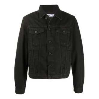 Denim-jacka med tryckt pil-logo för män, svart