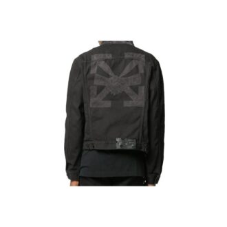 Denim-jacka med tryckt pil-logo för män, svart