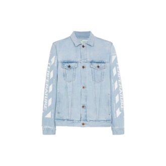 Denimjacka med randigt tryck, blå