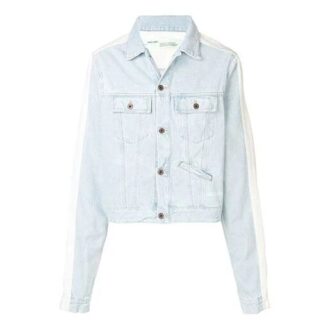 Denimjacka med skarvade ärmar, tvättad vit