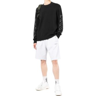 Enfärgad med logotryck och elastisk midja – sportshorts, vit