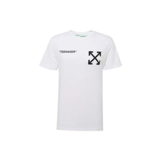 C/O Virgil Abloh Herr-T-shirt i vitt med flammat mönster, korta ärmar och smal passform