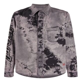 FW20 Back Arrow Logo Tie-dyed Denimskjorta för män, svart