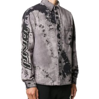 FW20 Back Arrow Logo Tie-dyed Denimskjorta för män, svart