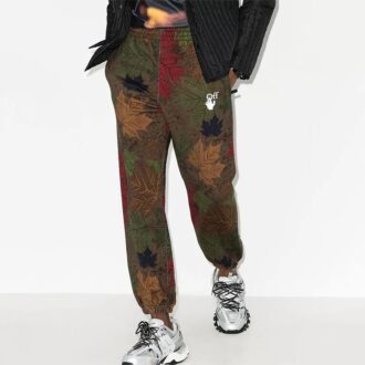 FW20 Bladapplikation Tätsittande sportbyxor Herr Khaki/Grön