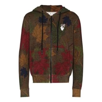 FW20 Hoodie med bladkamouflage-applikation för män, khaki/grön