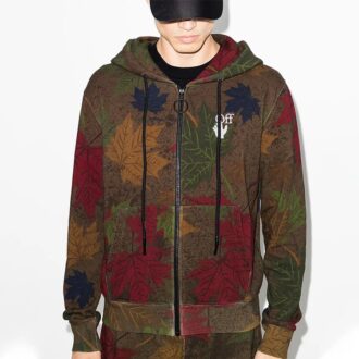 FW20 Hoodie med bladkamouflage-applikation för män, khaki/grön
