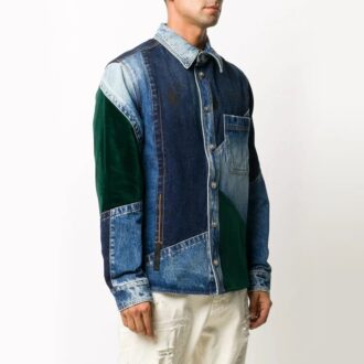 FW20 Patchwork-designad Denim-jacka för män, blå
