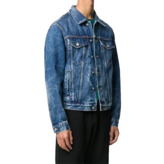 FW20 Tryckt Denimjacka för män, marinblå