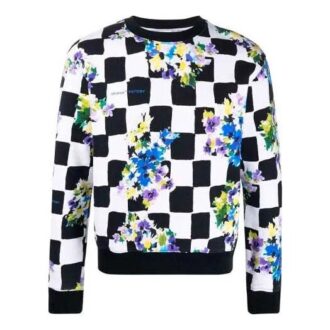 FW21 Blommönstrad rutig rundhalsad tröja, svart