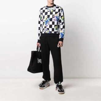 FW21 Blommönstrad rutig rundhalsad tröja, svart