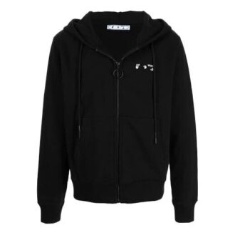 FW21 Casual jacka med tryckt logotyp, dragkedja och huva, lös passform, svart