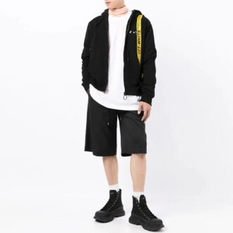FW21 Casual jacka med tryckt logotyp, dragkedja och huva, lös passform, svart