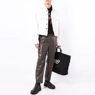 FW21 enfärgad knäppt rak Denim-jacka, vit