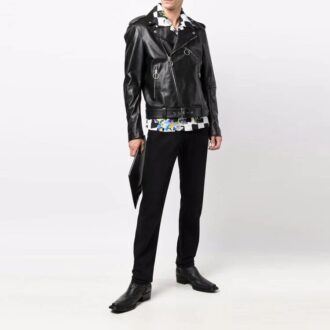FW21 Mönstertryckt jacka med dragkedja på ärmen, slim fit-version, svart