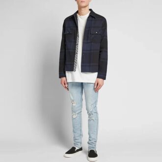 FW21 Rosa-röd rutig långärmad skjorta i lös passform, marinblå