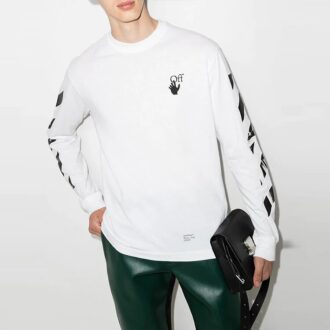 FW21 Rundhalsad långärmad tröja med pil-logotyp, standardmodell, vit