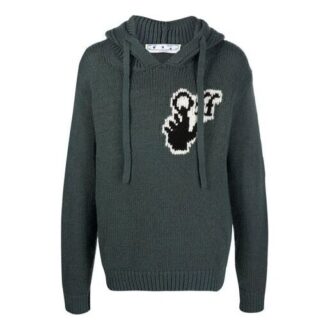 FW21 Stickad huvtröja med logotyp, vanlig version, grön