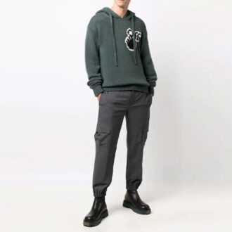 FW21 Stickad huvtröja med logotyp, vanlig version, grön