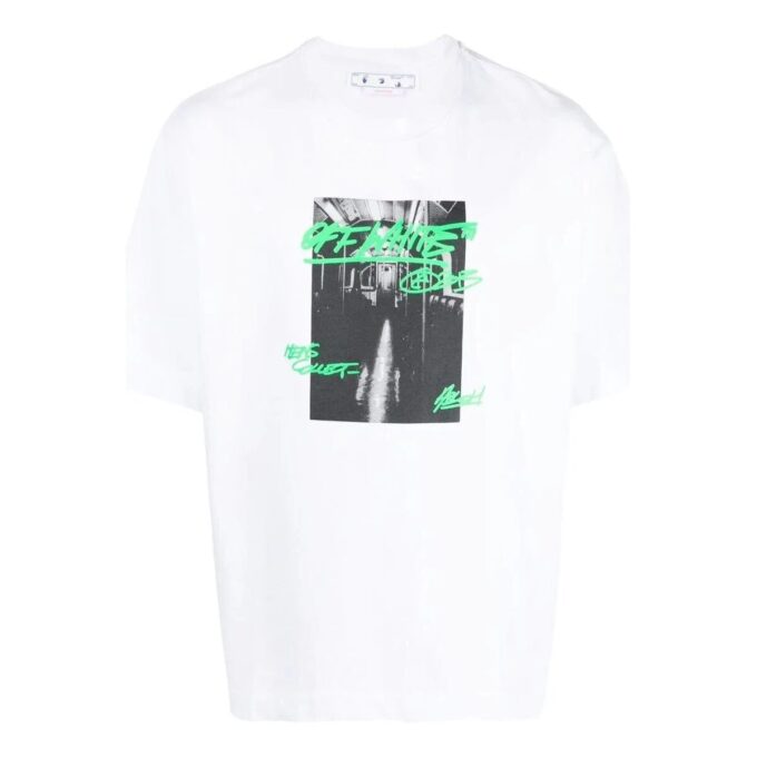 Off-White Herr FW22 T-shirt med alfabettryck, rund hals och korta Shorts, vit