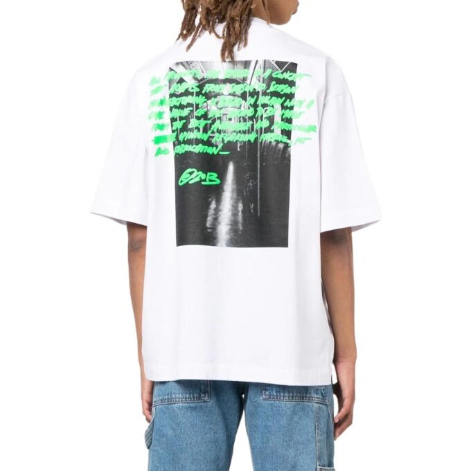 Off-White Herr FW22 T-shirt med alfabettryck, rund hals och korta Shorts, vit