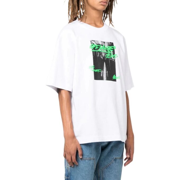 Off-White Herr FW22 T-shirt med alfabettryck, rund hals och korta Shorts, vit