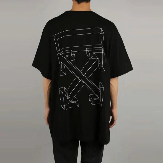 Off-White Herr c/o Distress Svart Grå 3D-skiss Pil Kortärmad Löst sittande T-shirt