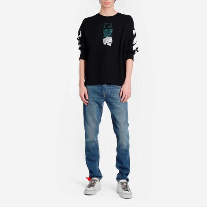 Off-White Herr C/O Virgil Abloh Slogan Arrow Printing Rundhalsad Svart