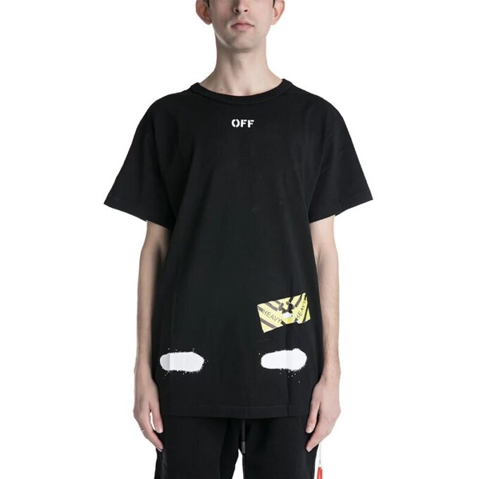 Off-White Herr C/O Virgil Abloh Tiger Stripes Splash Ink Rundhalsad kortärmad svart T-shirt