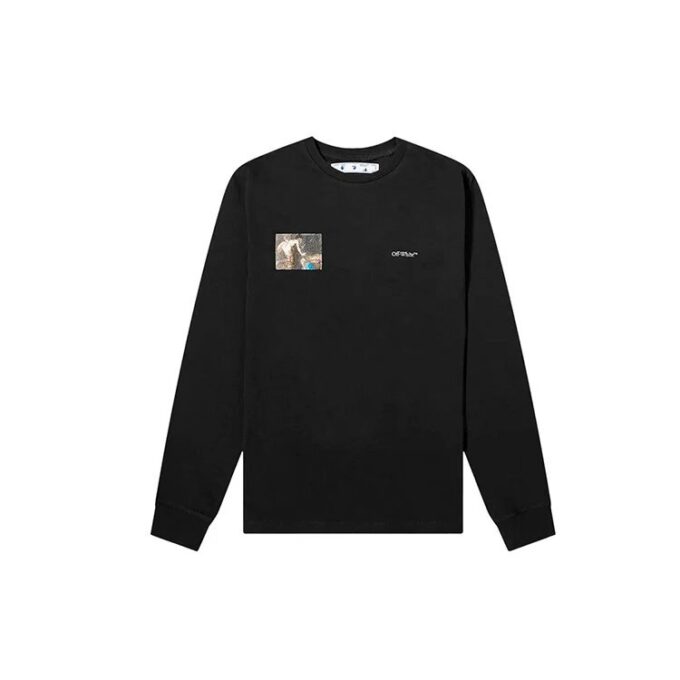 Off-White Herr c/o Virgil Caravaggio Tryck Rundhalsad Långärmad Svart T-shirt