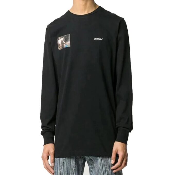 Off-White Herr c/o Virgil Caravaggio Tryck Rundhalsad Långärmad Svart T-shirt