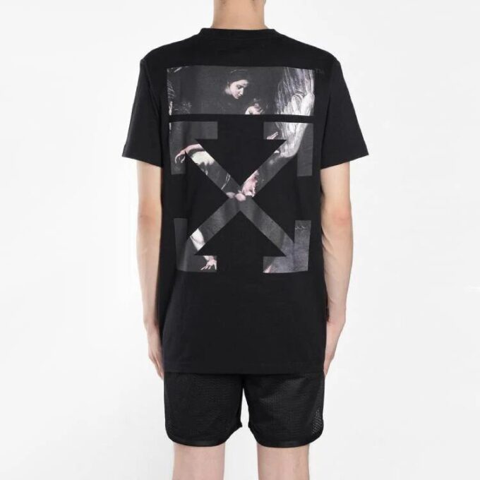 Off-White Herr Caravaggio Arrow Tryck på ryggen Kortärmad Vanlig version Svart T-shirt