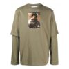 Off-White Herr Caravaggio Boy-tryck Långärmad T-shirt i lös passform, militärgrön