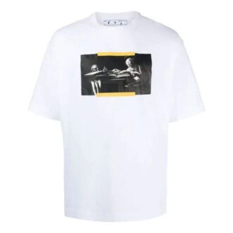 Off-White Herr FW21 Caravaggio-mönstertryck Rund hals Kortärmad Slim Fit Vit T-shirt