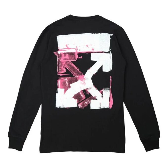 Off-White Herr FW21 Färgmålning Pil Rundhalsad Pullover Långärmad Slim Fit Svart T-shirt