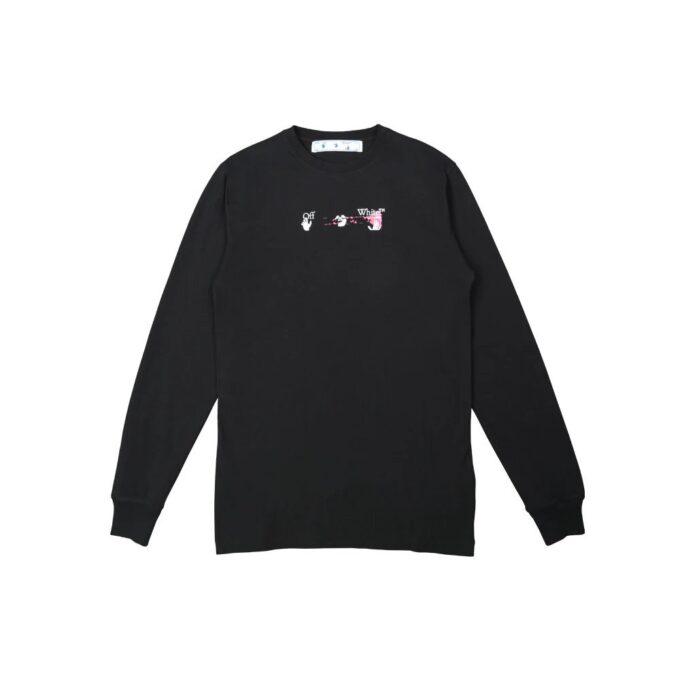 Off-White Herr FW21 Färgmålning Pil Rundhalsad Pullover Långärmad Slim Fit Svart T-shirt