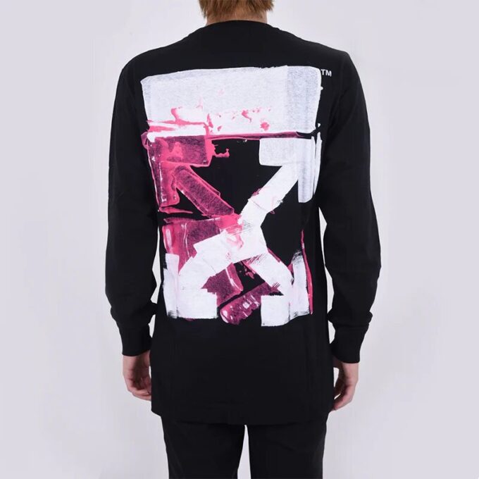 Off-White Herr FW21 Färgmålning Pil Rundhalsad Pullover Långärmad Slim Fit Svart T-shirt