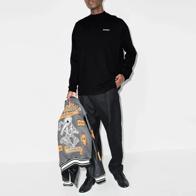 Off-White Herr FW21 Logo Alphabet Arrow Rundhalsad Långärmad Löst sittande Svart T-shirt