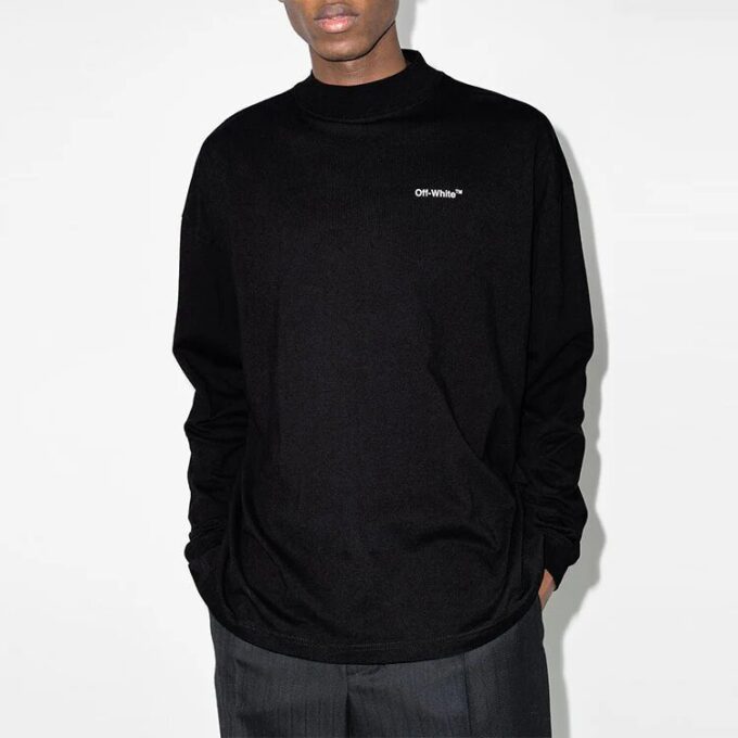 Off-White Herr FW21 Logo Alphabet Arrow Rundhalsad Långärmad Löst sittande Svart T-shirt