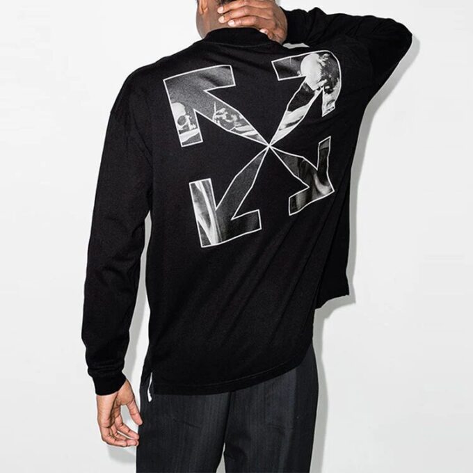 Off-White Herr FW21 Logo Alphabet Arrow Rundhalsad Långärmad Löst sittande Svart T-shirt