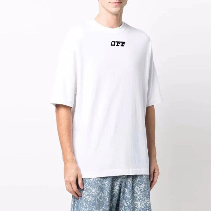 Off-White Herr FW21 Logo Rundhalsad Kortärmad Löst Sittande Vit T-shirt