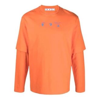 Off-White Herr FW21 Logo Rundhalsad Pullover Tryck Långärmad Löst sittande Orange T-shirt