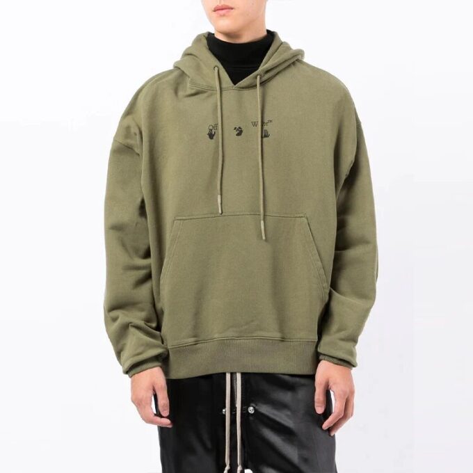 Off-White Herr FW21 Logotryck Långärmad Loose Fit Grön