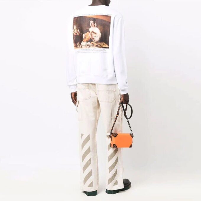 Off-White Herr FW21 Målningsmönster Rund hals Långärmad Vit