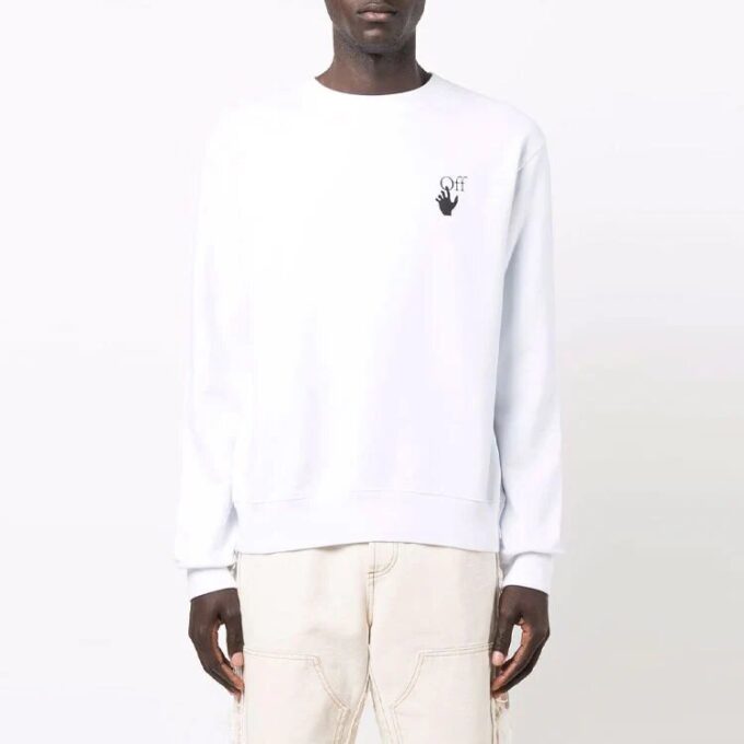 Off-White Herr FW21 Målningsmönster Rund hals Långärmad Vit