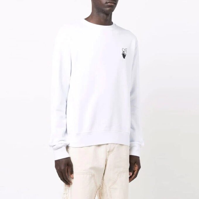 Off-White Herr FW21 Målningsmönster Rund hals Långärmad Vit