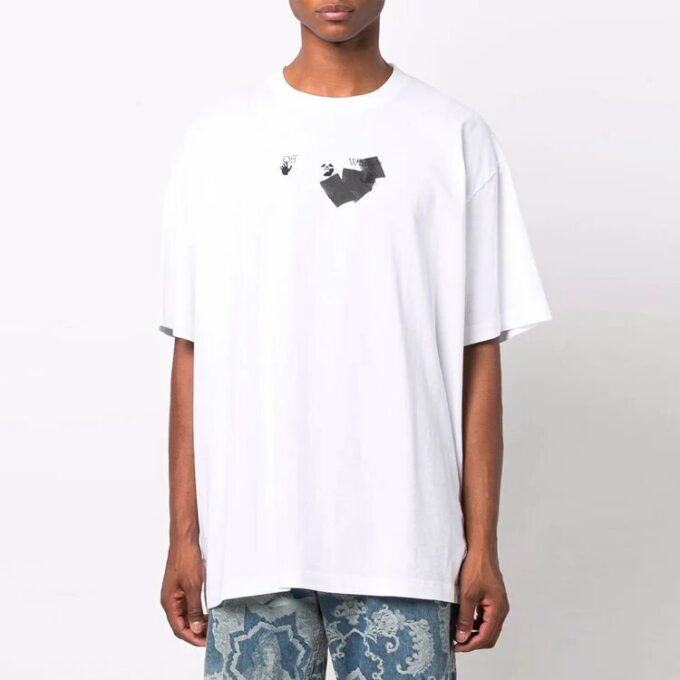 Off-White Herr FW21 Rundhalsad T-shirt med pilmönster, kortärmad, lös passform, vit